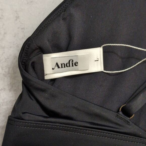 NWT Andie Tahiti Top Black Adjustable Straps Metal Hardware V Neck Bikini L - Picture 5 of 9